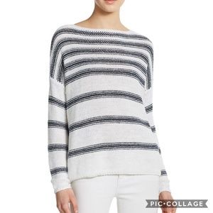 Vince Navy Blue and White Striped Linen Pullover